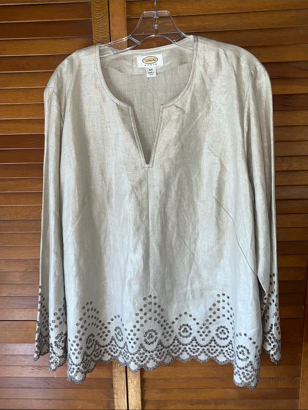 Talbots Light Beige Embroidered Long-Sleeve Ladies Blouse size 16W